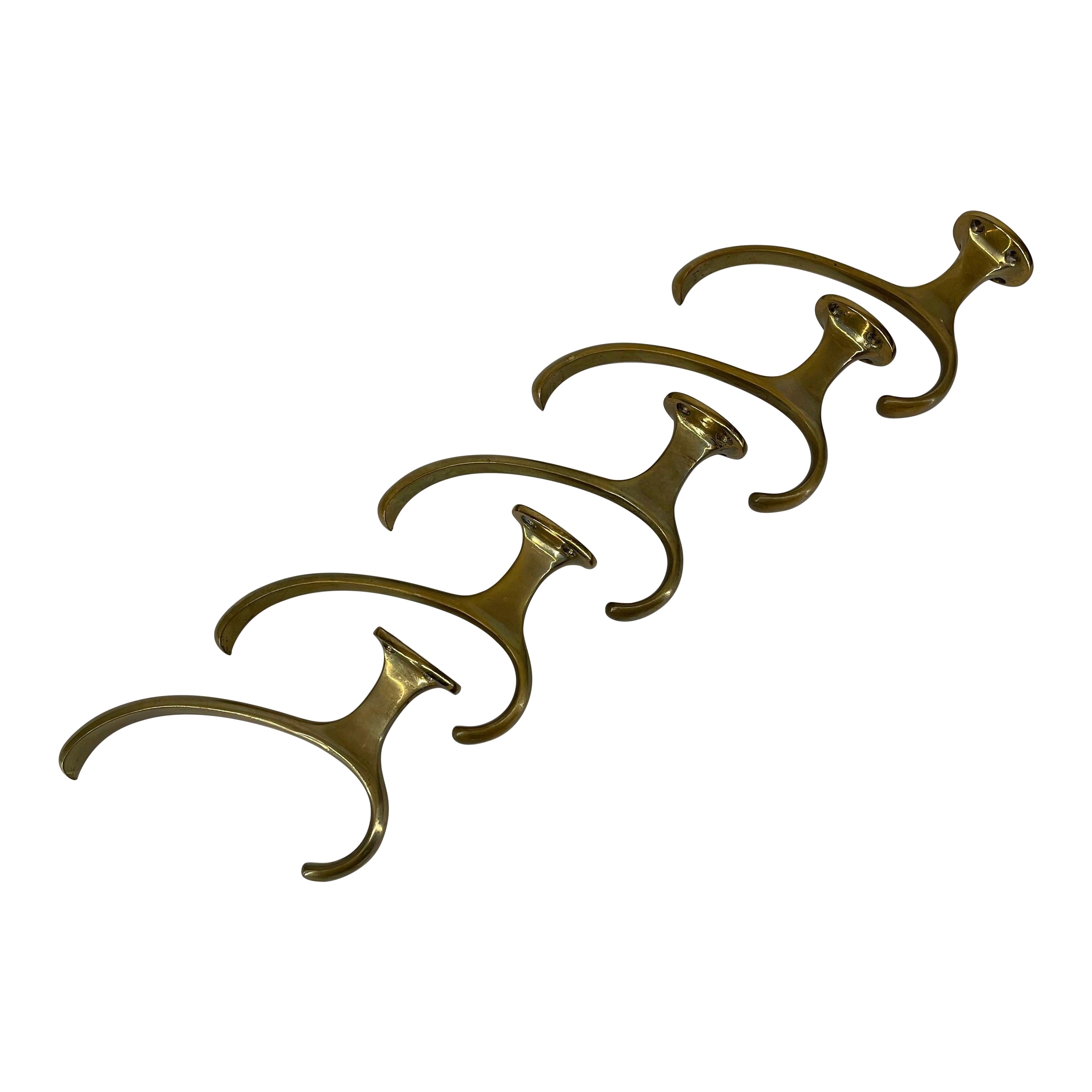 Josef Frank Brass Wall Hooks Model 'Hitzing' Set of 5, Austria 1950s For Sale