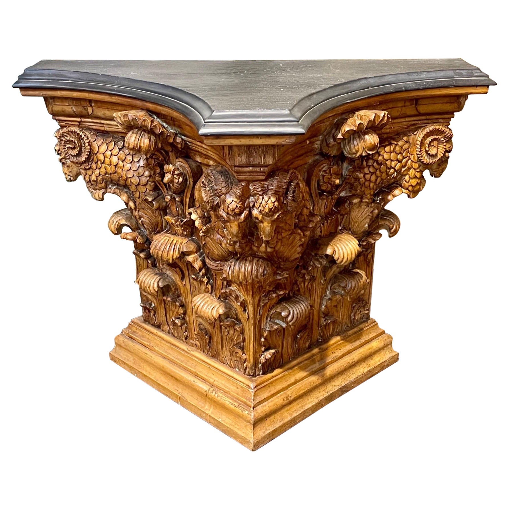 19th Century Austrian Carved Pine Neo Classical Console with Slate Top For Sale