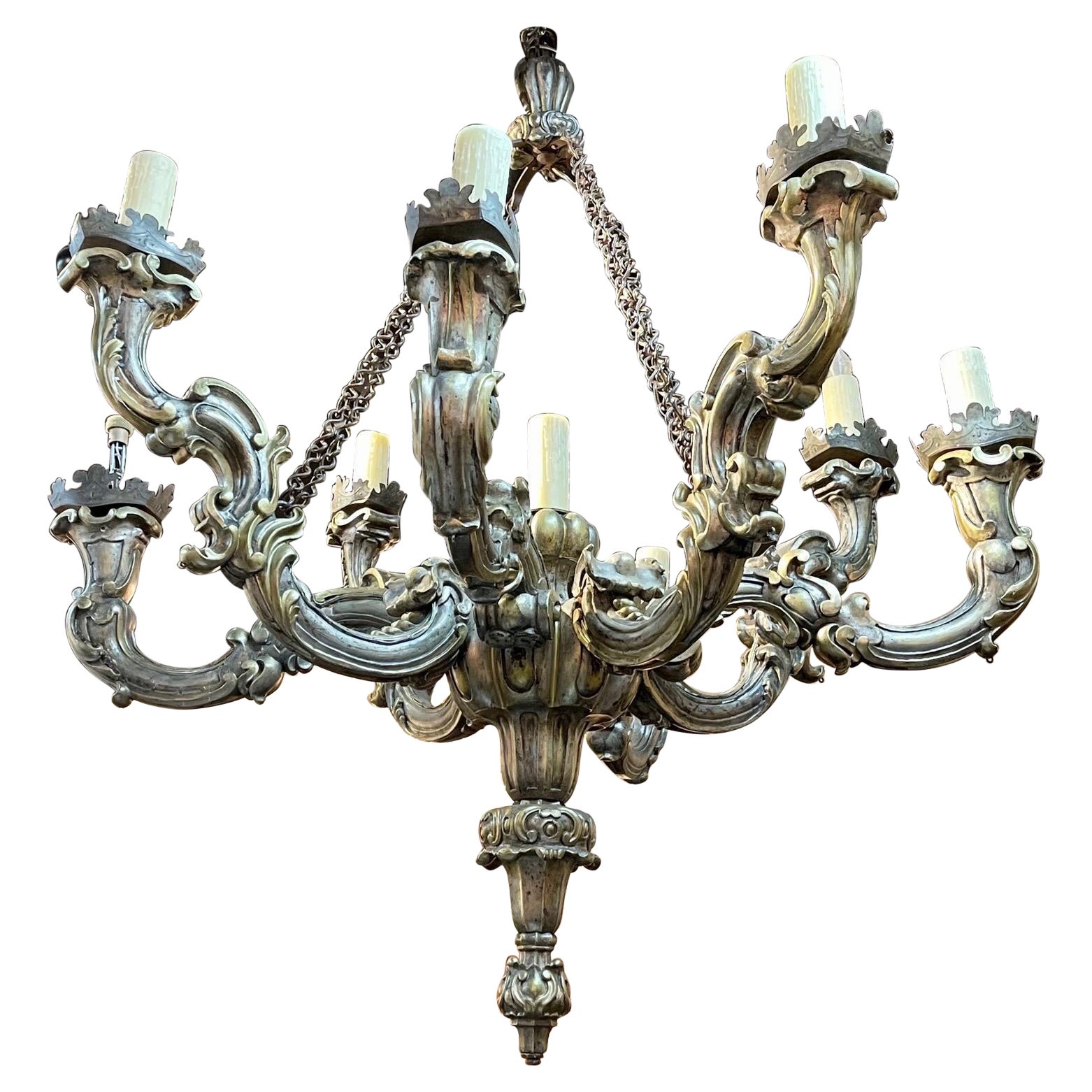 Large Scale Italian Carved Giltwood Chandelier For Sale
