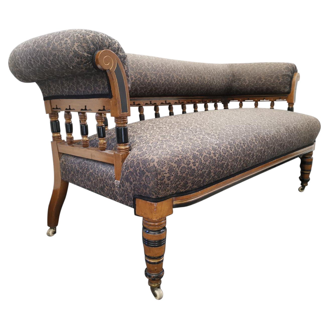 Bruce Talbert, for Gillows an Aesthetic Movement Ebonized & Parcel-Gilt Settee For Sale