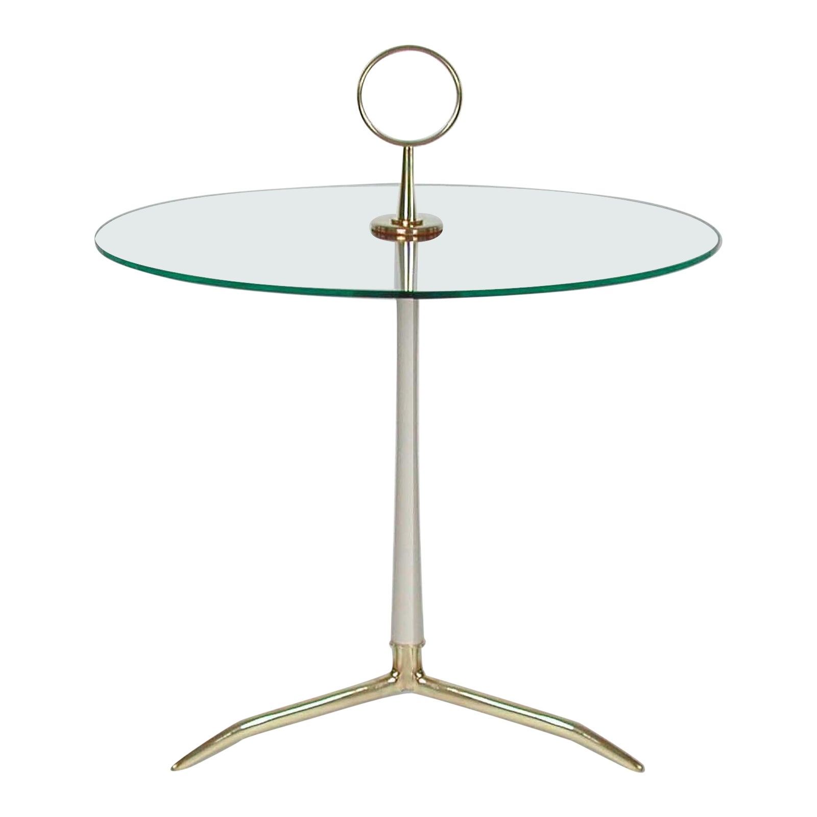 Cesare Lacca Midcentury Brass and Clear Glass Tripod Side Table, Italy, 1950s