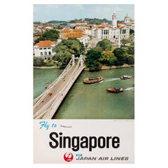 Vintage Poster of Japan Air Lines Depicting Singapore River and Raffles, ca.1960