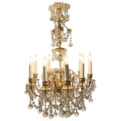 Antique 19th Century French Baccarat Crystal and Gold Bronze Chandelier