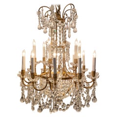 Antique French Baccarat Crystal & Gold Bronze 18-Light Chandelier, Ca. 1875-1895