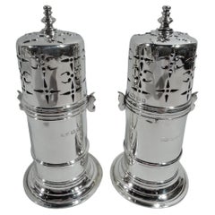 Pair of Antique English Art Deco Sterling Silver Sugar Casters