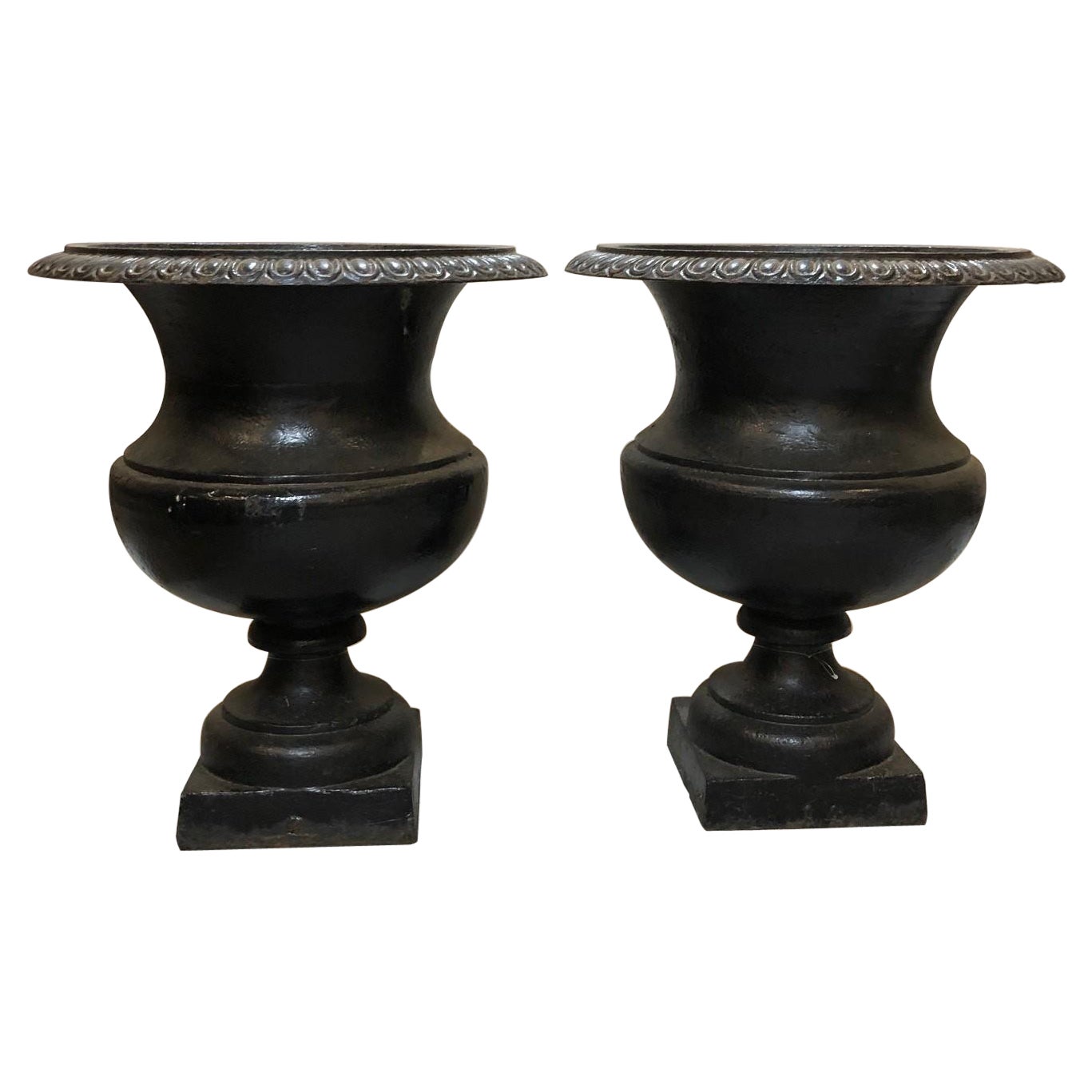 Pair of Iron Garden Urns with Black Finish