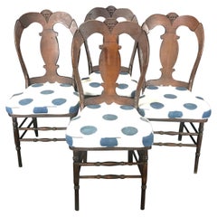 Beautiful Set of Four 19th C Renaissance Style Figural Carved Oak Dining Chairs
