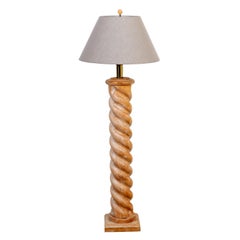 Frances Elkins Style Bleached Wood Turned Column Floor Lamp