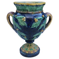Antique Majolica Palissy Vase with Mistletoe, circa 1880
