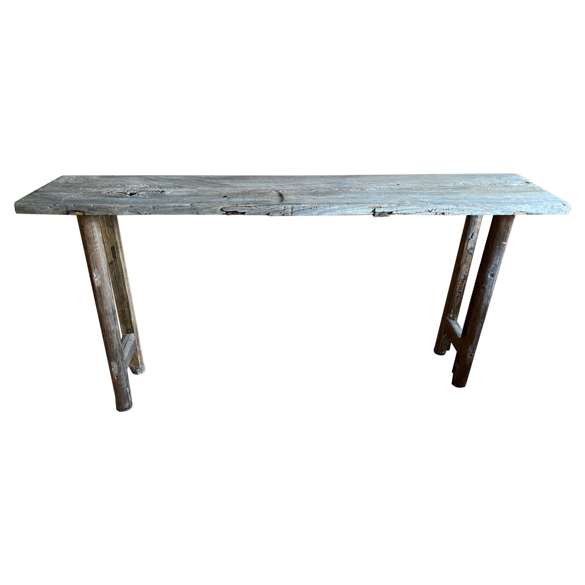 Table console ancienne en bois de récupération