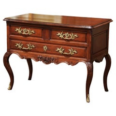 Used 18th Century French Louis XV Carved Walnut Two-Drawer Chest Commode 