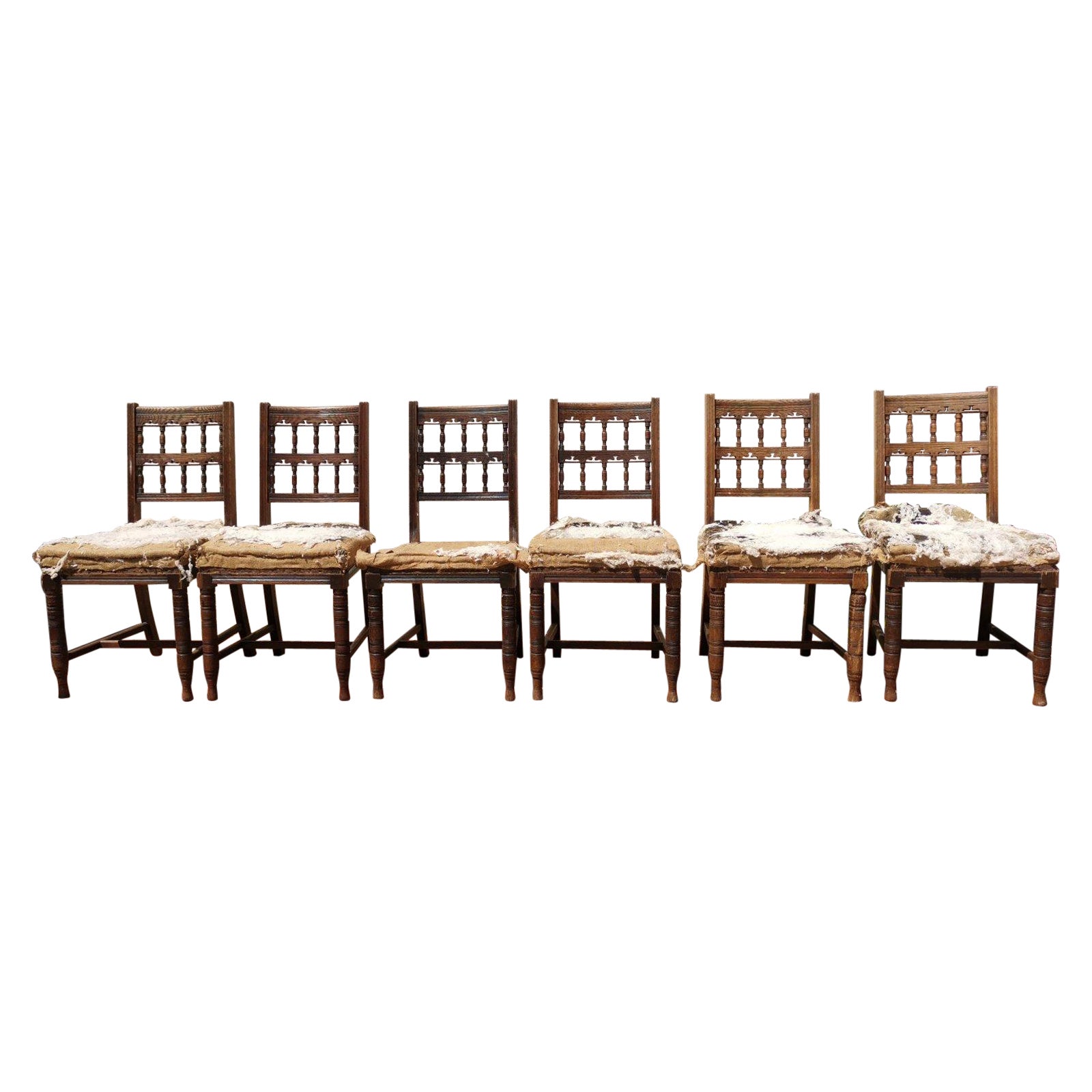 Bruce Talbert, for Gillows Set of 6 English Aesthetic Movement Oak Dining Chairs For Sale