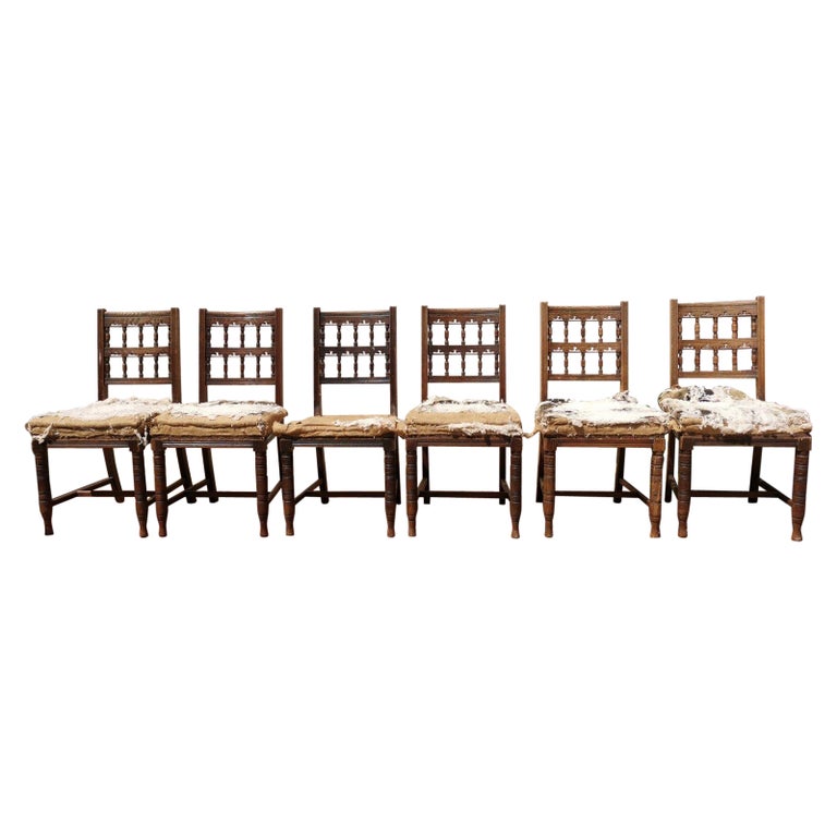 Bruce Talbert, for Gillows Set of 6 English Aesthetic Movement Oak Dining Chairs For Sale
