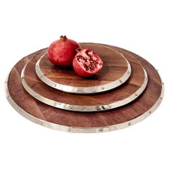 Mendoza Round Large Tray, Recycled Barrel Wood & Alpaca Silver