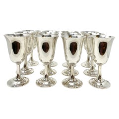 Antique Harlequin Set of 12 Estate American Sterling Silver Wine Goblets, Ca. 1920-1940