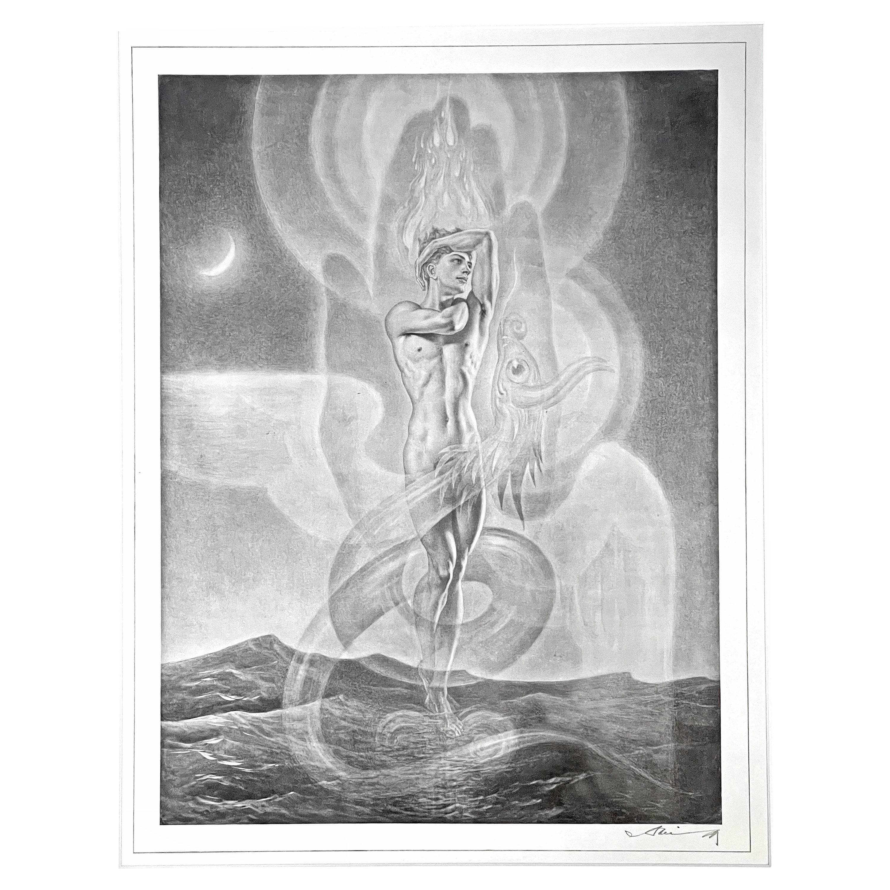 „Spirit of Atlantis und Schlange von Quetzalcoatl“, seltener Art-Déco-Druck von Avinoff