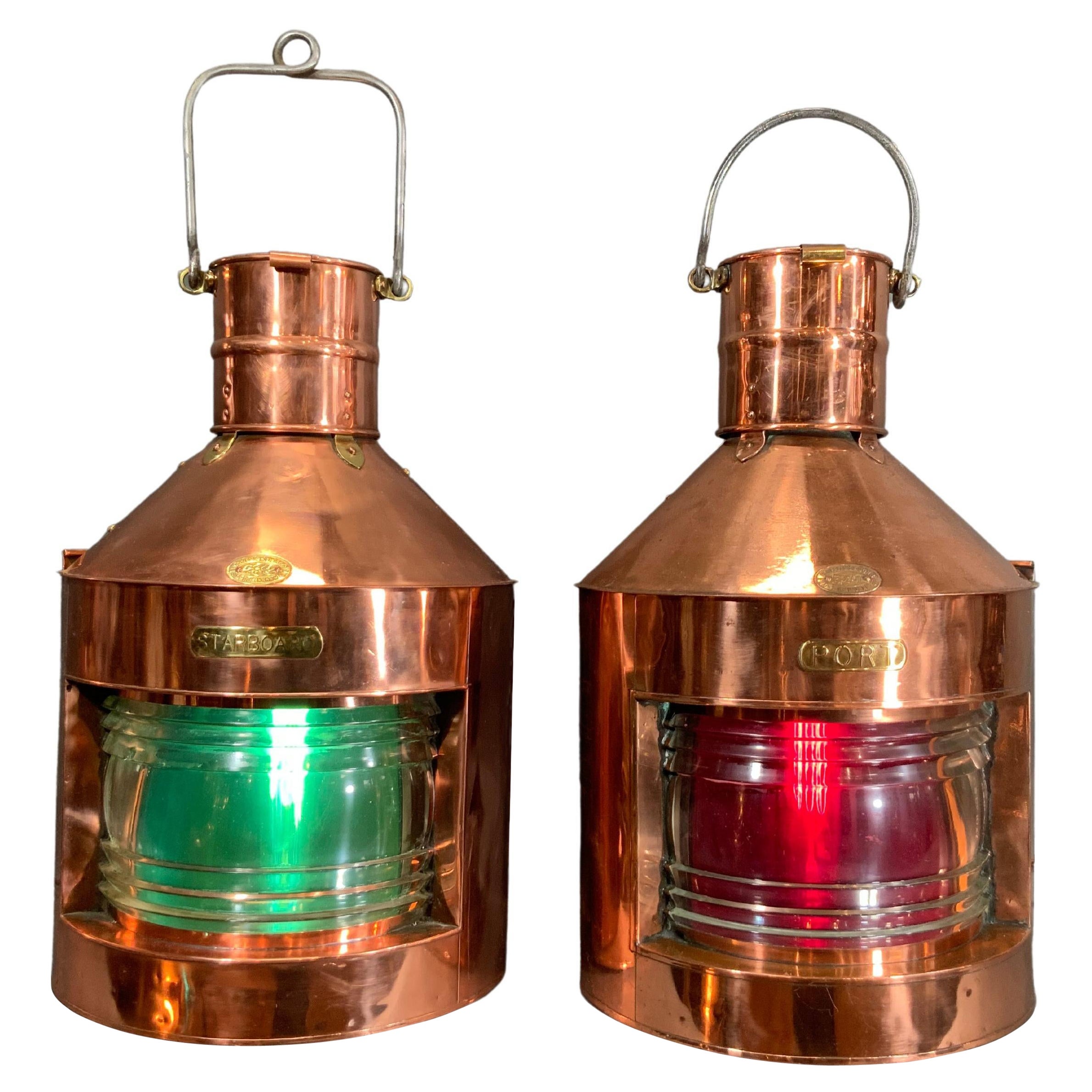 Antique Copper Finish Port & Starboard Lanterns ~ Ship Oil Lamp ~ Nautical Light 
