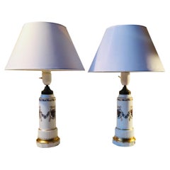 Dahl Jensen a Pair of Porcelain Table Lamps with Fruits, Flowers and Gold Enamel