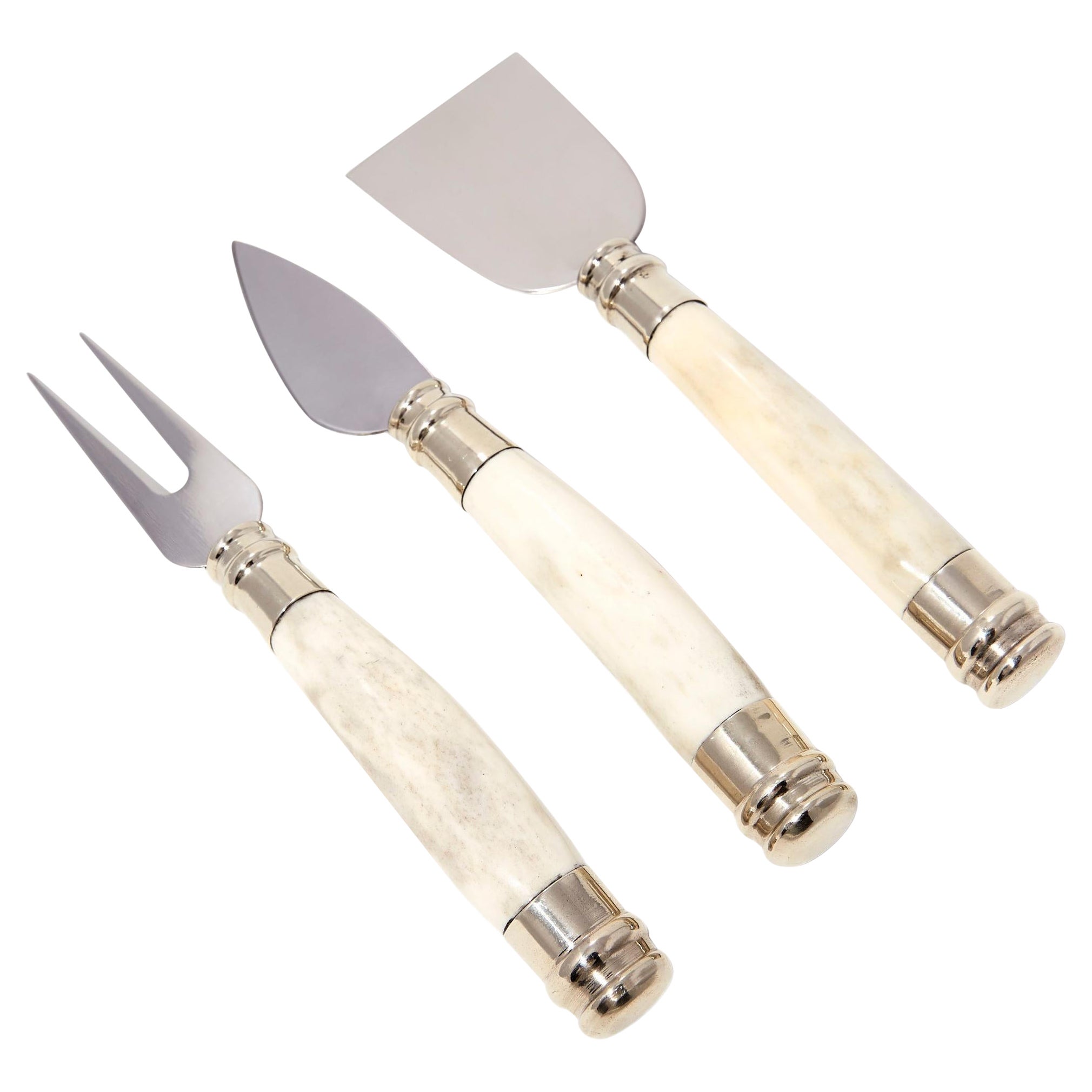 ASADO Cutlery Sheese Set with Box, Polished Horn & Alpaca Silver For Sale