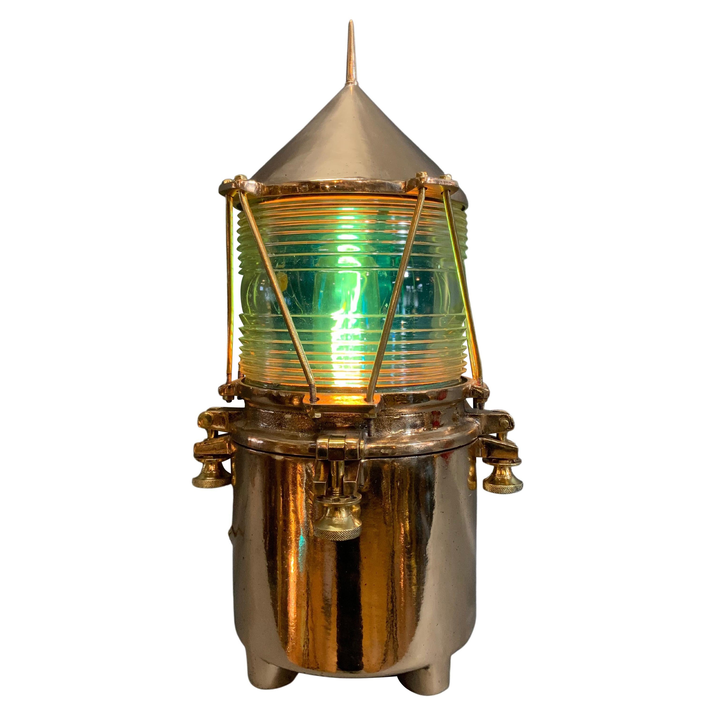 Maritime Beacon of Solid Brass with Glass Fresnel Lens