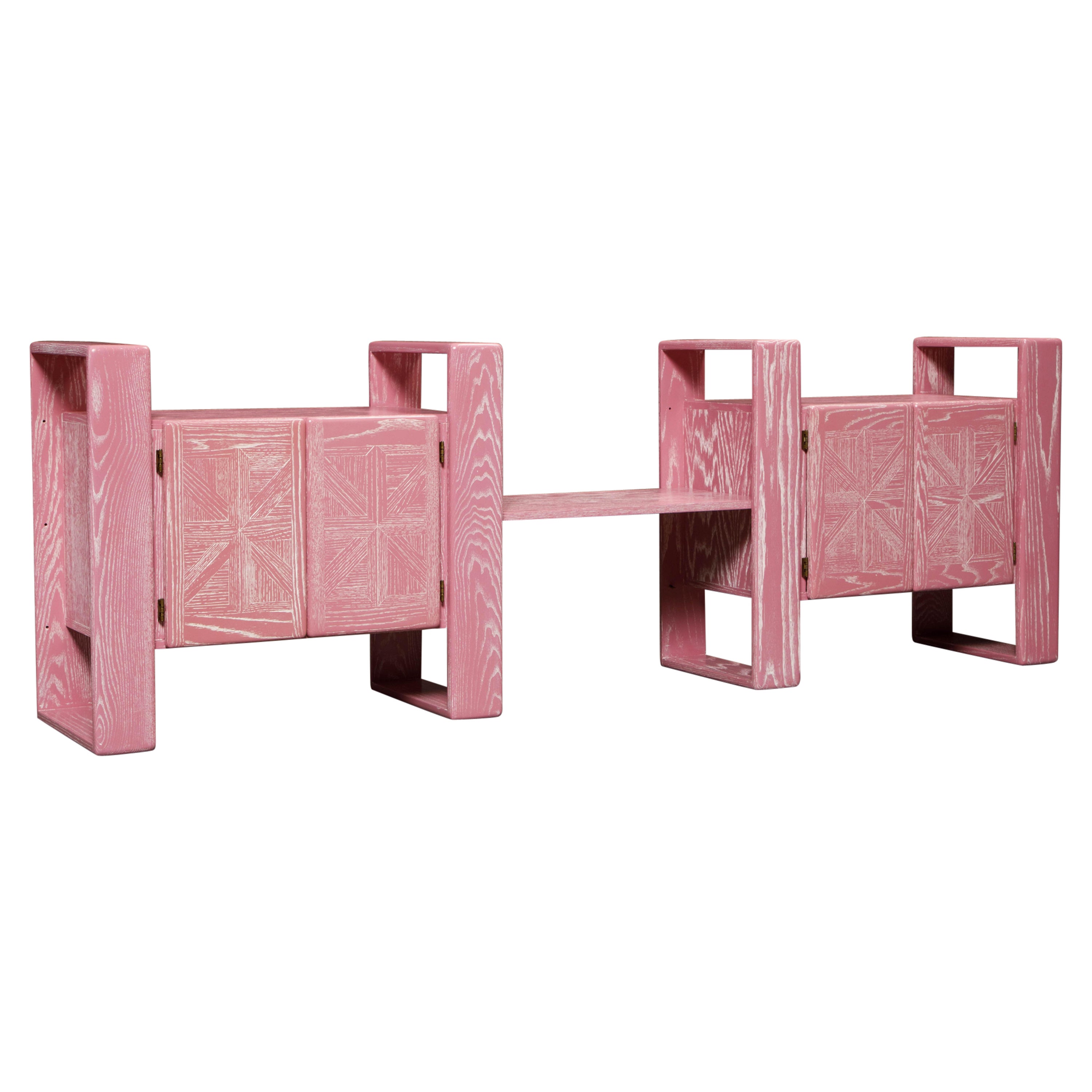 Pink Cerused Oak Modular Media Console Cabinets by Lou Hodges, 1970s 