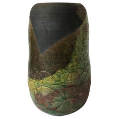Vintage Dip Glazed Raku Pottery Vase