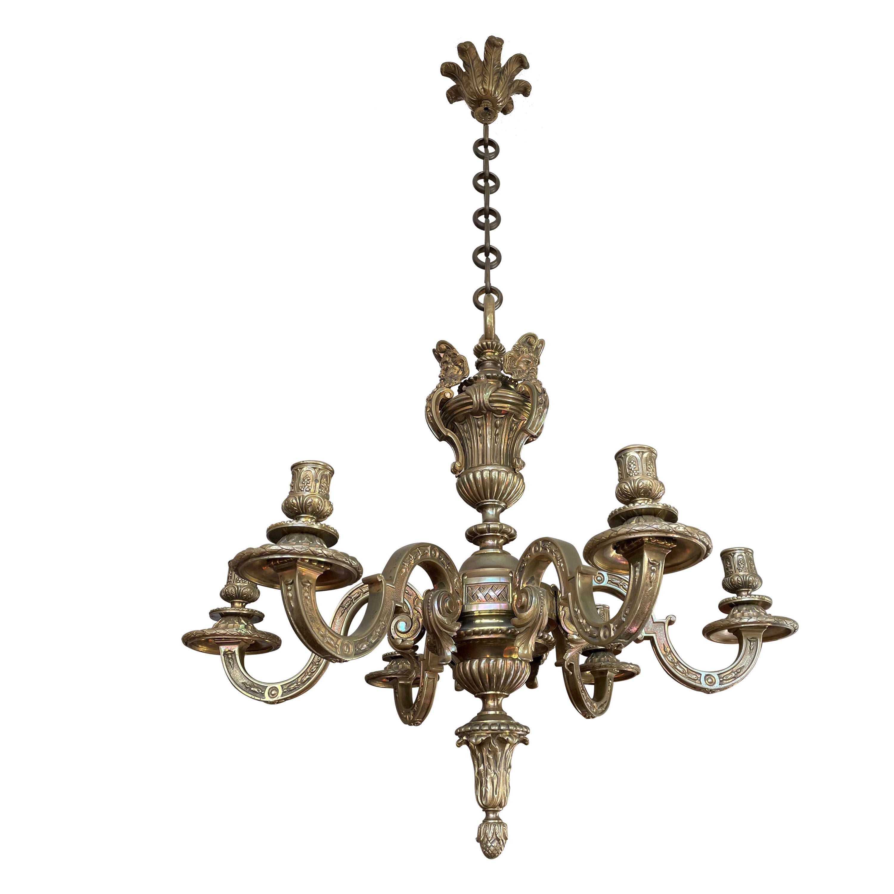 Stunning Antique French and Finest Bronze Sculptural Candle Chandelier / Pendant For Sale