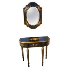 1980s Oriental Accent Hitchcock Style Console Table and Mirror