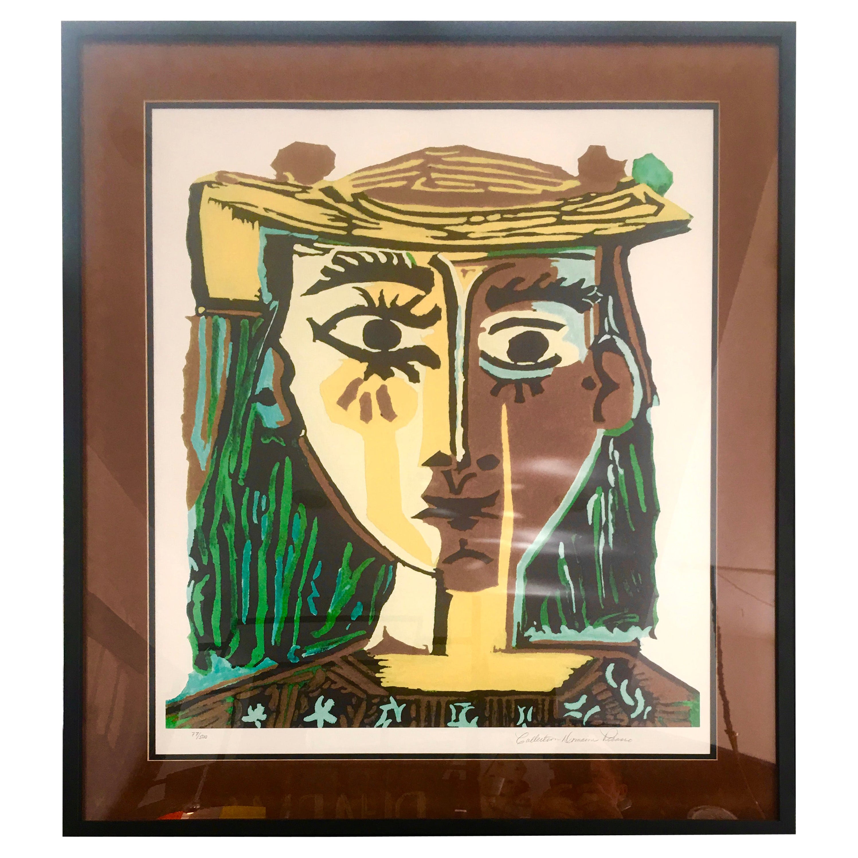 Eames Era Framed vintage 1950 Picasso White Lithograph on Black Board Mid Century Modern. Art print by Pablo Picasso