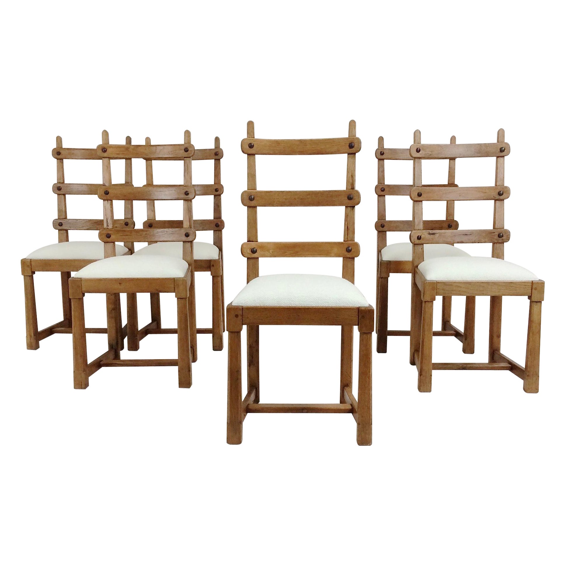 Set of Six Scandinavian Midcentury Oak Chairs, circa 1950