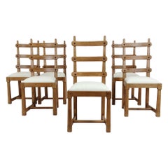 Set of Six Scandinavian Midcentury Oak Chairs, circa 1950