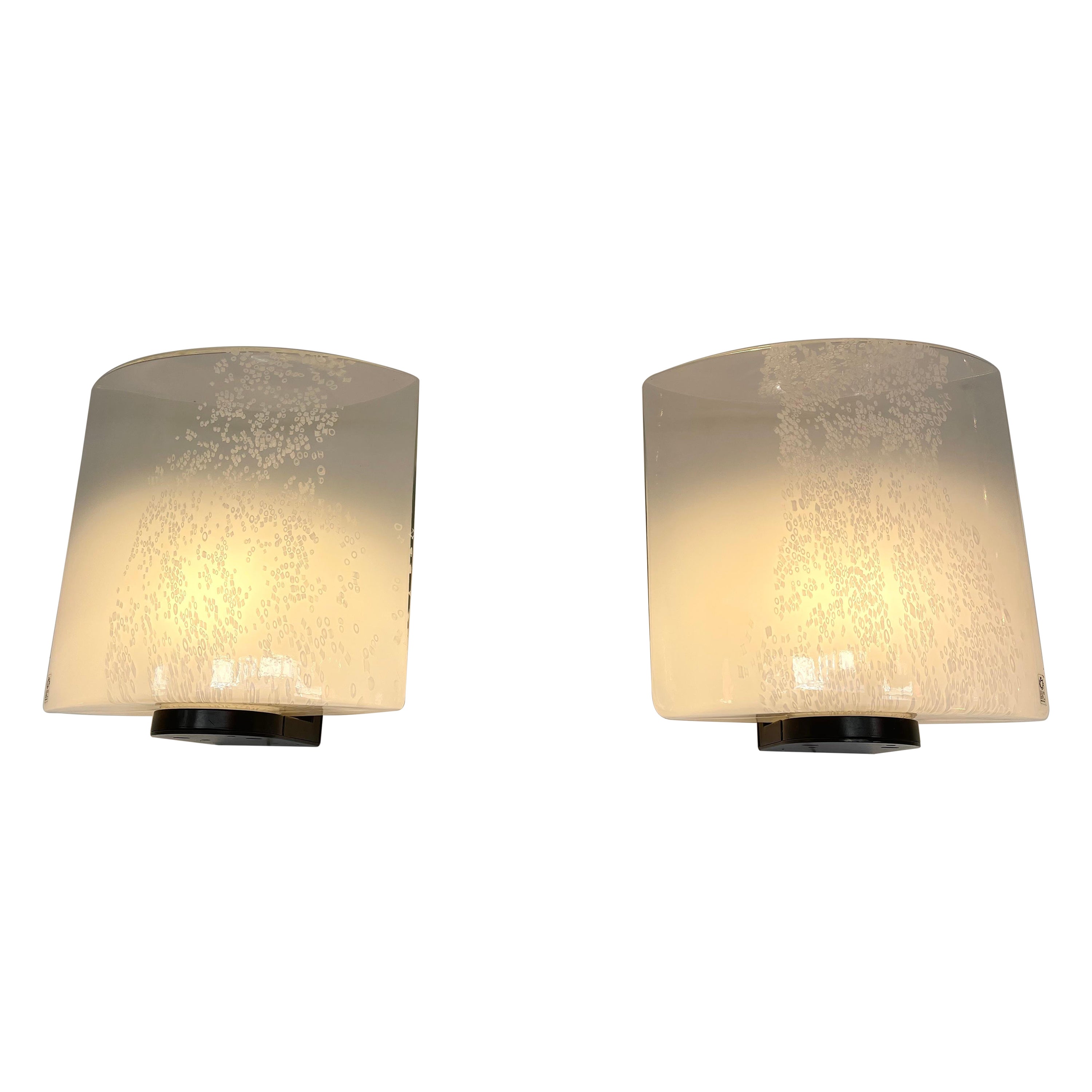 Pair of Bubble Murano Glass and Metal Sconces by Leucos, Italy, 1970s For Sale