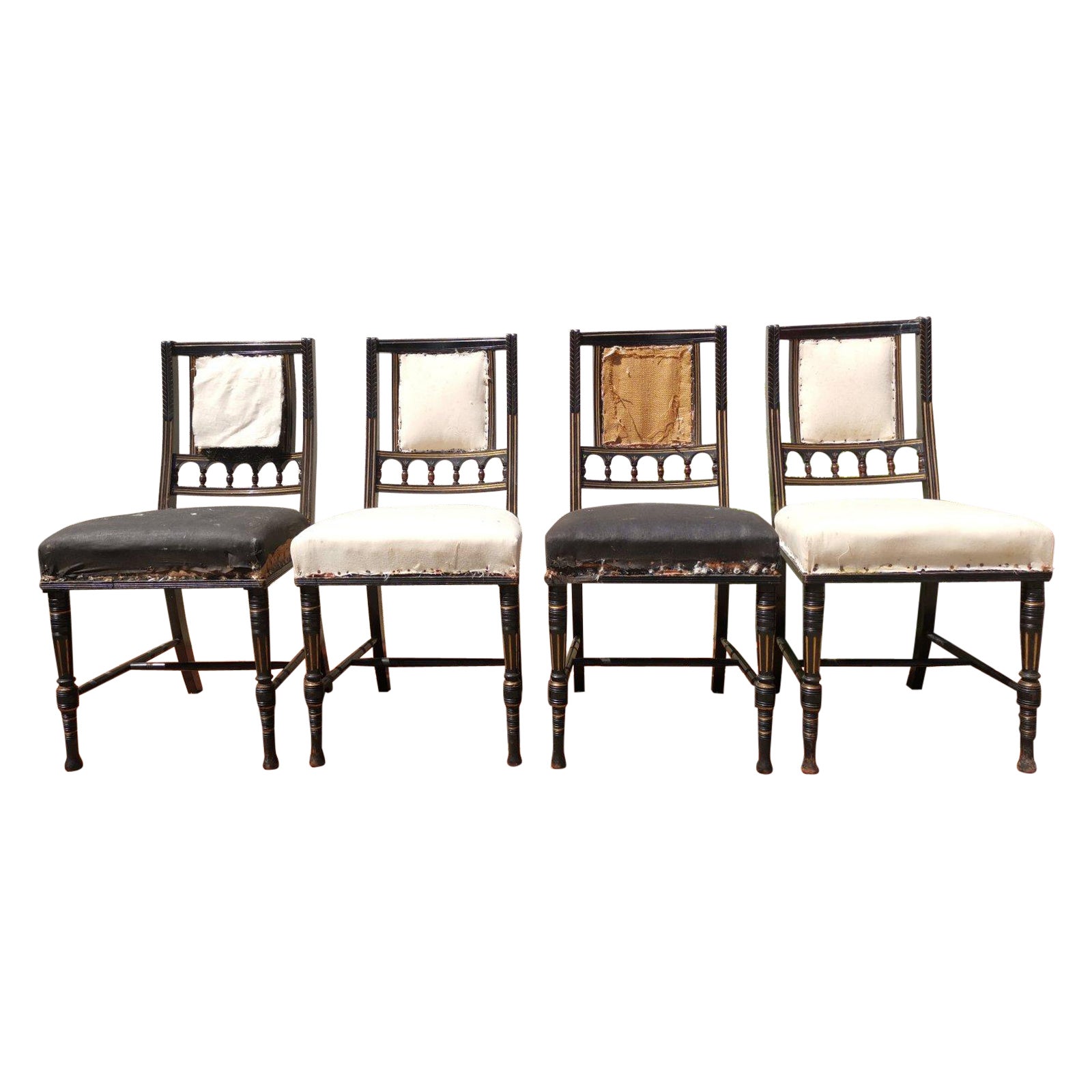 Bruce Talbert. Gillows, Four Aesthetic Movement Ebonised & Gilt Dining Chairs