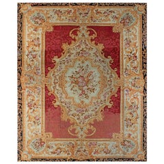 Antique Authentic 19th Century Floral French Aubusson Rug
