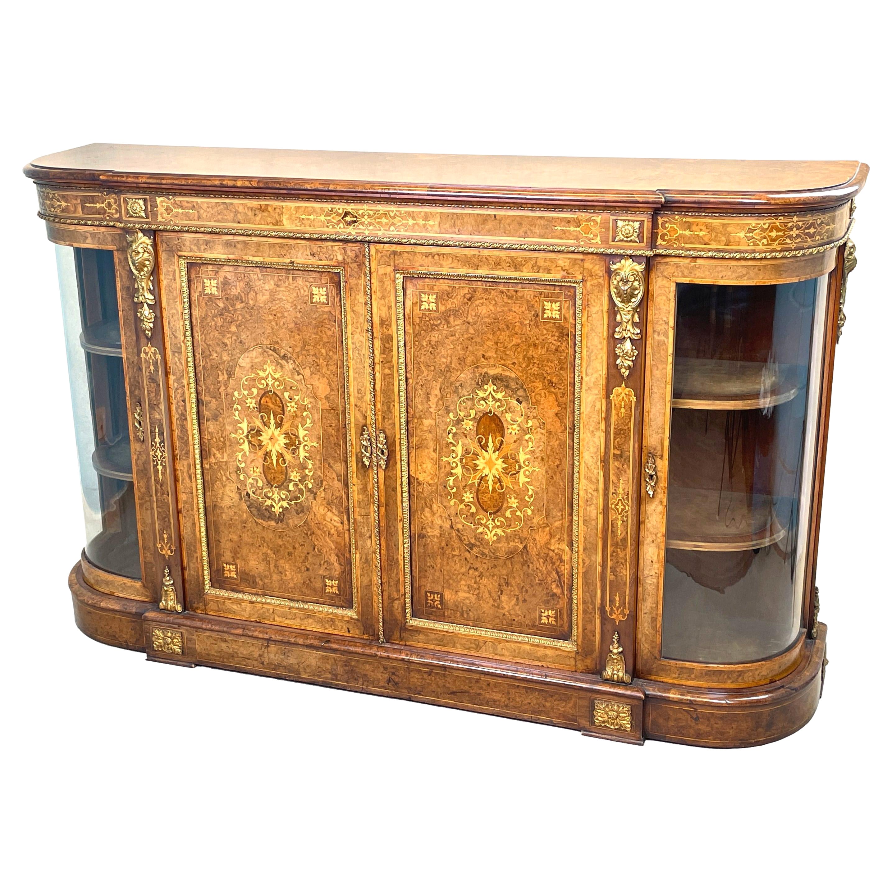 Victorian Burr Walnut Credenza Cabinet For Sale