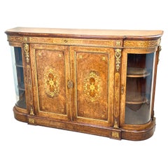 Used Victorian Burr Walnut Credenza Cabinet