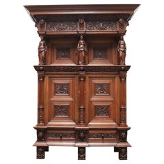 Impressive Dutch Renaissance Revival 19th Century Cabinet Carved Angels & Lions