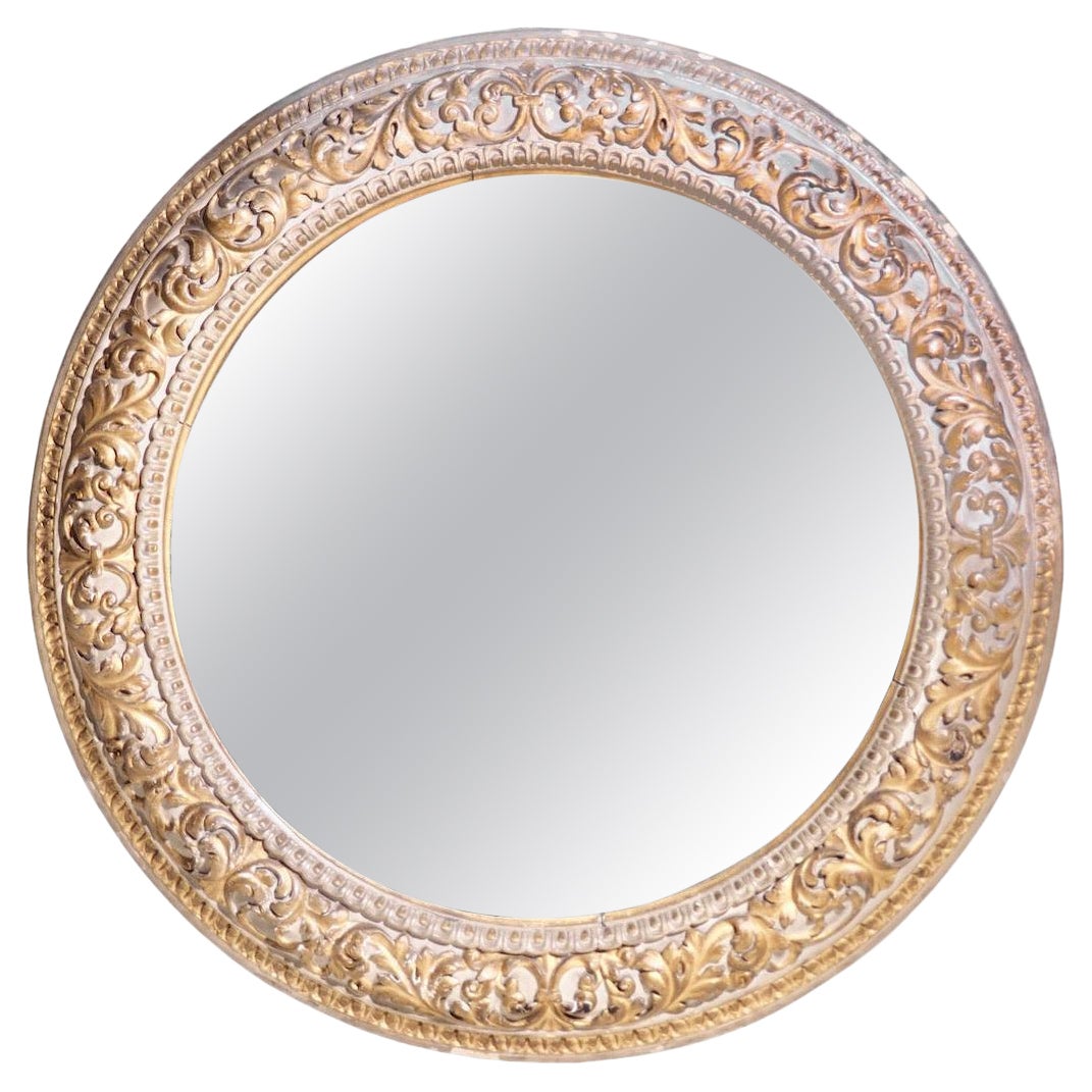 Round Italian Carved Mirror, 19th C For Sale