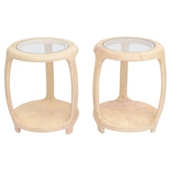 Pair of American Modern Shagreen and Glass Side Tables by Maitland-Smith
