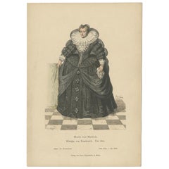 Antique Costume Print of Marie de' Medici, Queen of France, c.1880