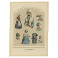 Antique Costume Print of the Province of Friesland, Holland, 1857