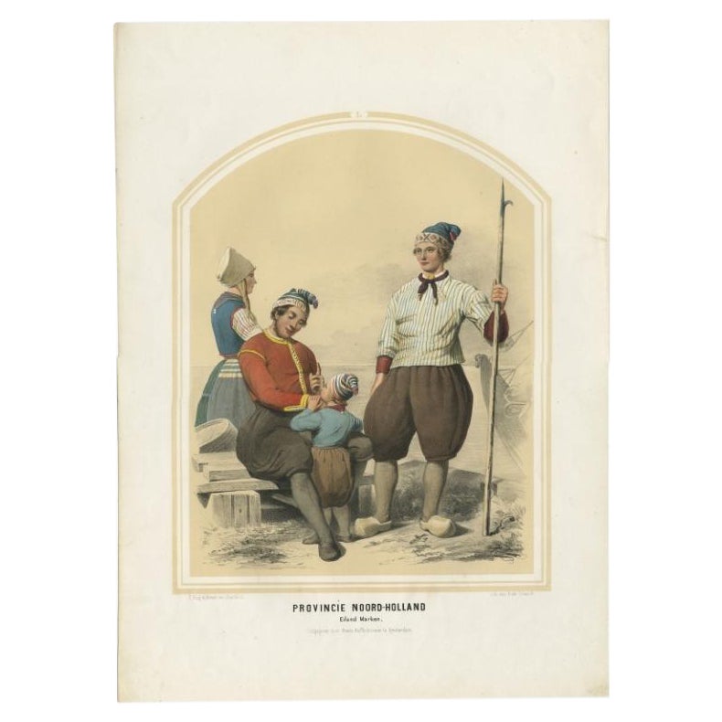 Antique Costume Print of the Province of Noord-Holland, Marken in Holland, 1857 For Sale