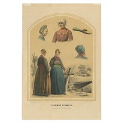 Stampa antica in costume della Provincia di Overijssel, Olanda, 1857