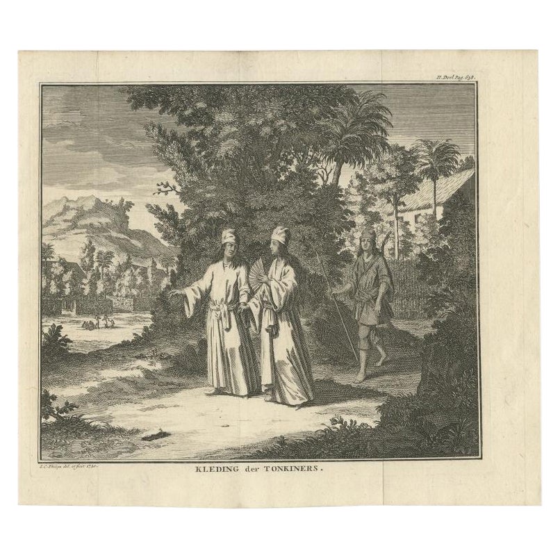 Original Antique Costume Print of Tonkin People from Vietnam in Asia, 1730 For Sale