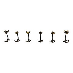 Walter Bosse Brass Wall Hooks Model ''Zoo'', 6 Pieces Available, Austria 1950s