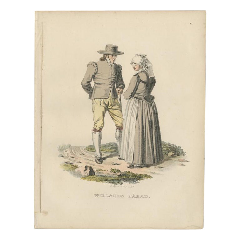 Antique Costume Print of Willands Härad in Sweden, c.1864 For Sale