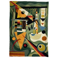 Abstract Geometric Wool Wall Tapestry or Rug in the Style of Kandinsky