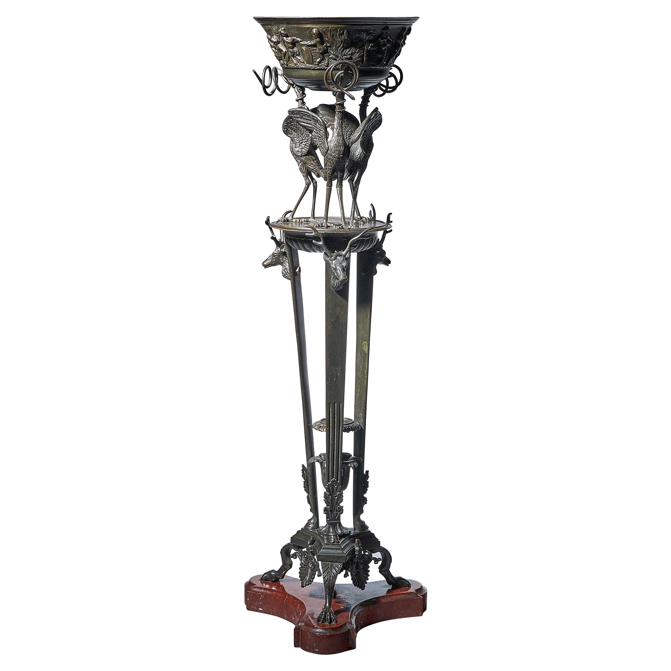 19th-Century Grand Tour Bronze Jardiniere on Concave Rouge Griotte Marble