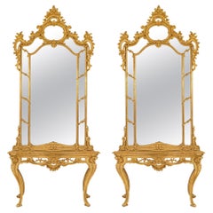 Pair of Italian 18th Century Louis XV Period Consoles with Original Mirrors