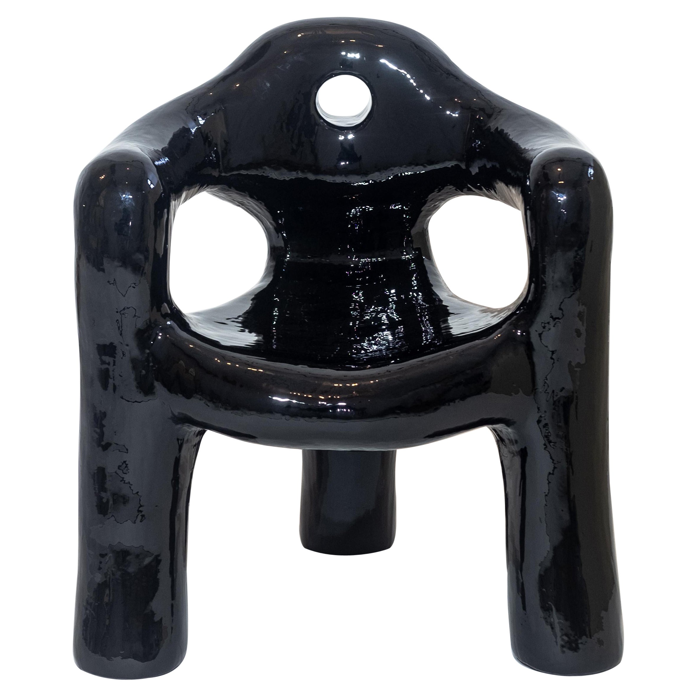 Black Sculptural Three-Legged Armchair in Resin-Covered Foam by Michal Cihlar For Sale